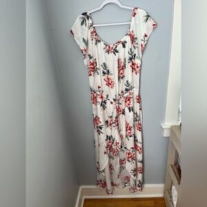 Red and White Ruched Asymmetrical‎ Sundress,jumpsuit
